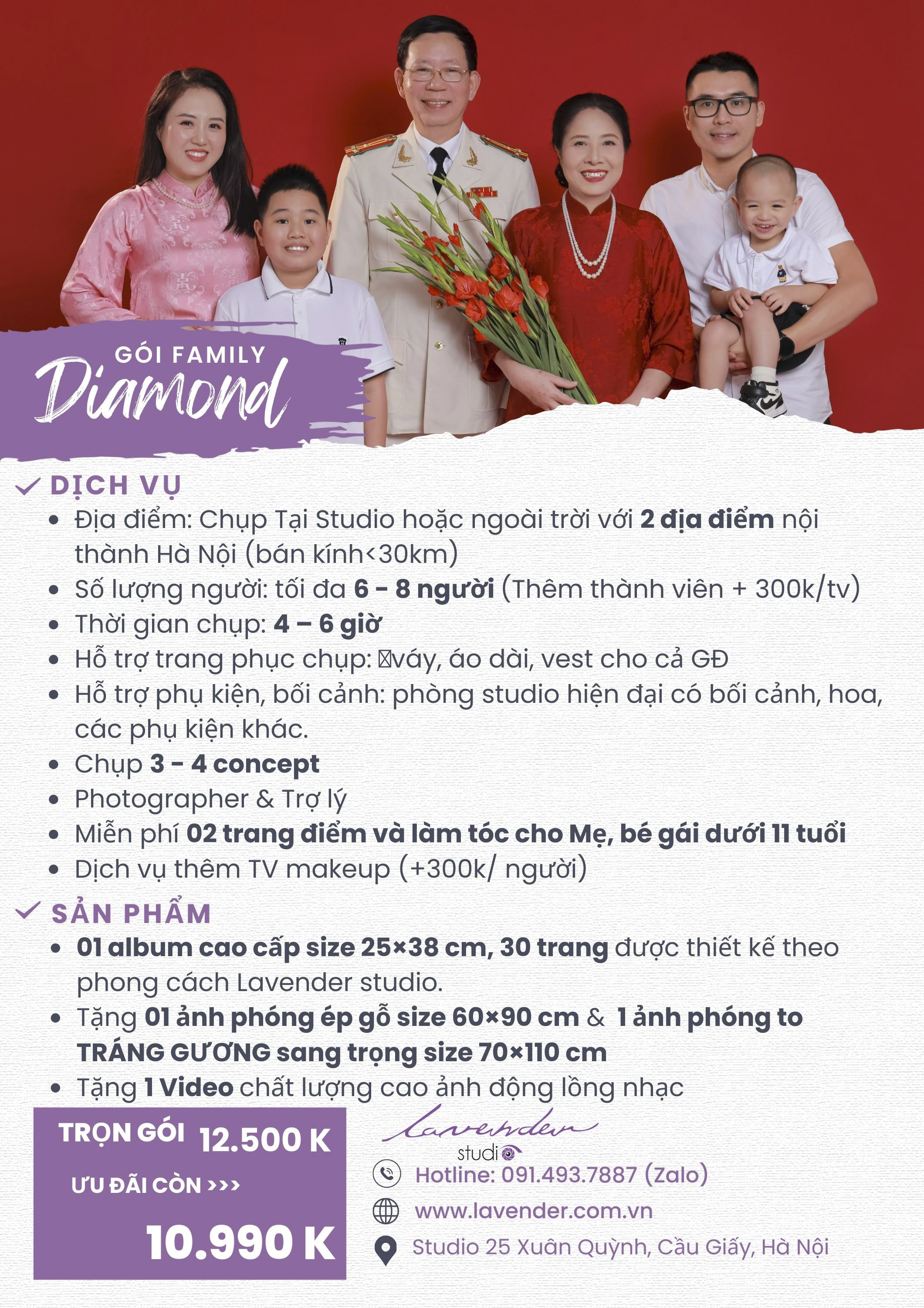 Báo giá chụp ảnh gia đình với áo dài của Lavender Studio Hà Nội