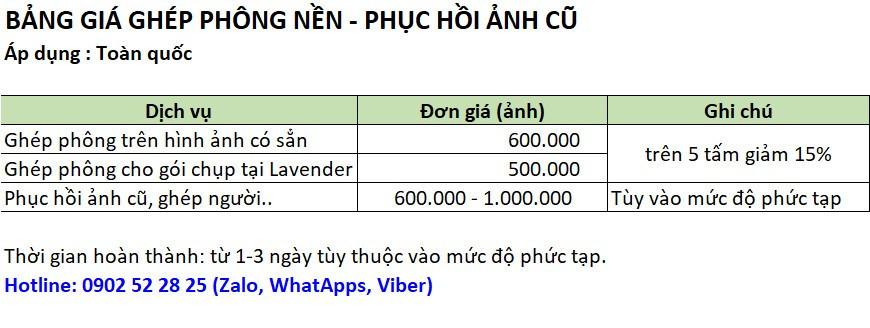 Giá dịch vụ phục chế ảnh cũ ở Studio Lavender Hà Nội